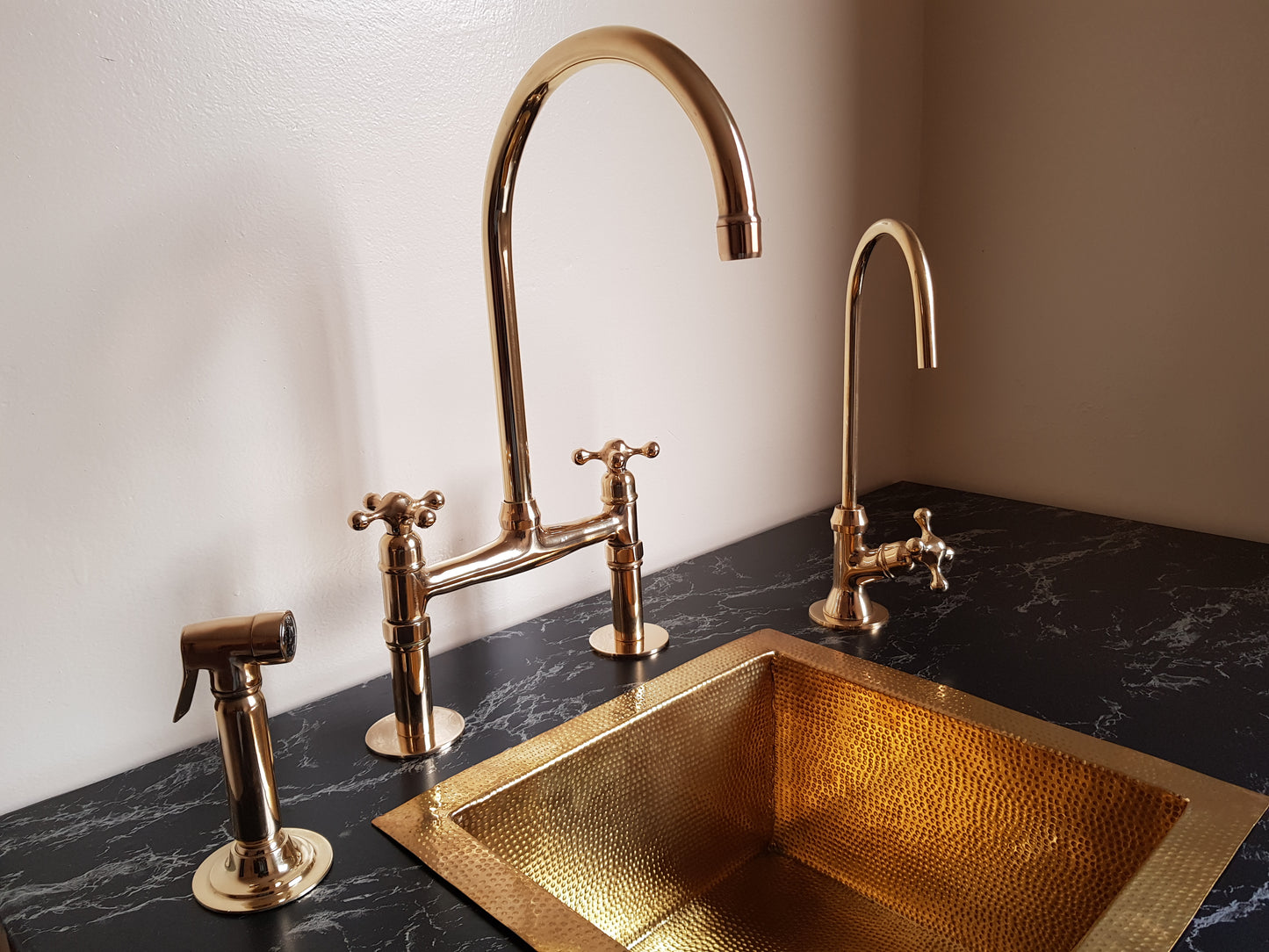 Antique Brass Bridge Kitchen Faucet
