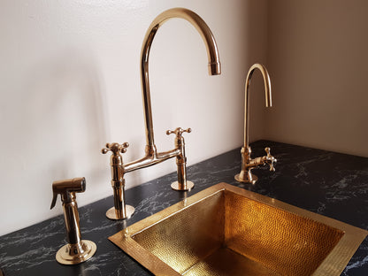 Antique Brass Bridge Kitchen Faucet