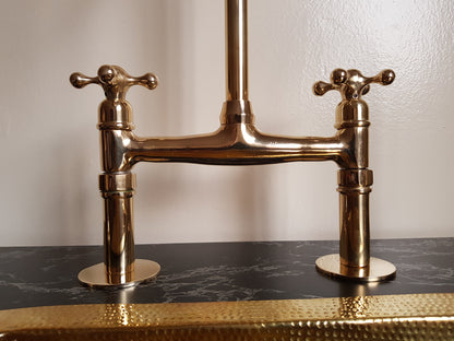 Antique Brass Bridge Kitchen Faucet