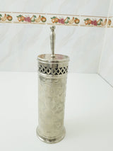Silver toilet brush holder ; Engraved solid silver ; handmade toilet brush holder ;floor mount toilet brush holder