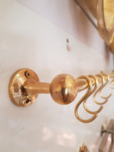 Unlacquered Brass Wall Mounted Pot Rack , Brass Kitchen Rail with Hooks , Brass Wall Pot Rack Kitchen Storage