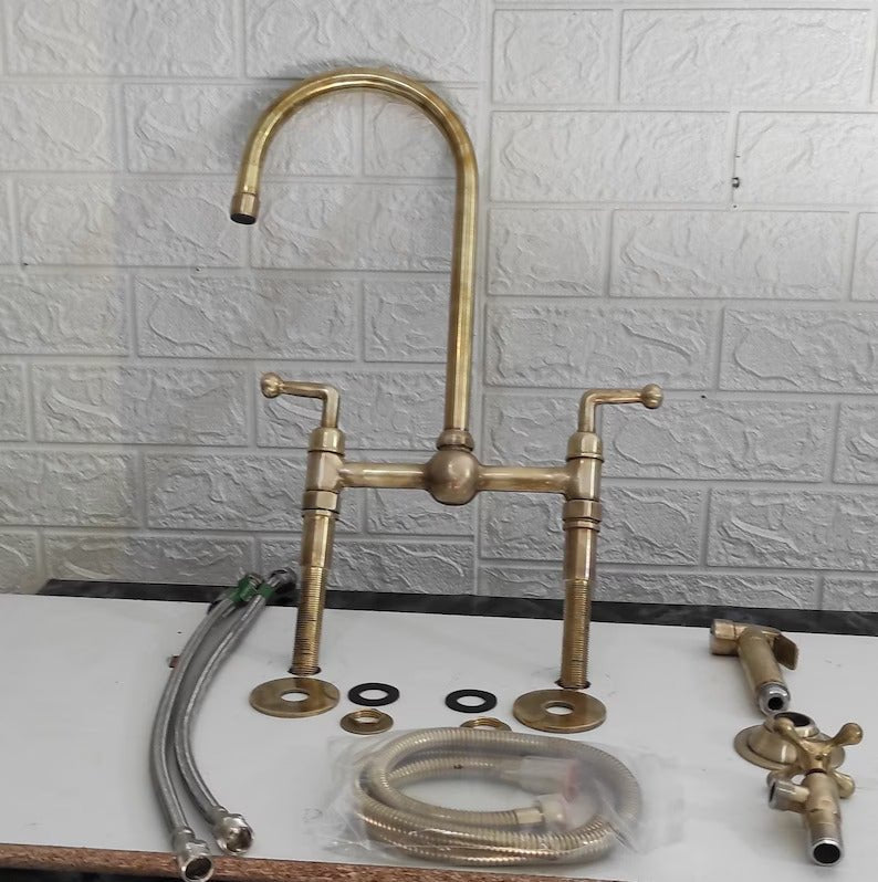 Robinet de cuisine en laiton non verni, entraxe de 8 pouces, pieds droits, trois trous - Robinetterie de cuisine 