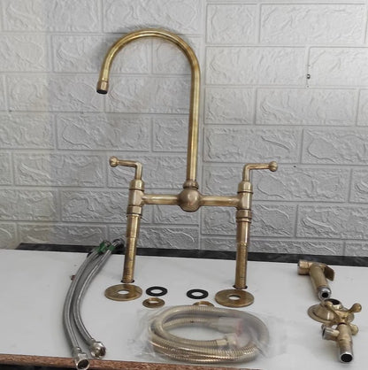 Robinet de cuisine en laiton non verni, entraxe de 8 pouces, pieds droits, trois trous - Robinetterie de cuisine 