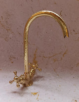 Moroccan Engraved Brass Faucet Tap,Unlacquered Brass Kitchen Faucet,Brass Wash Basin Faucet,Swan Neck Brass Faucet,Gooseneck Faucet