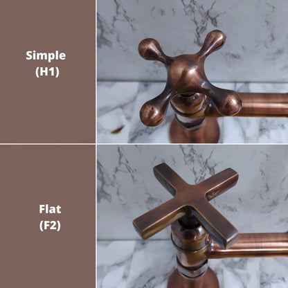 Solid Copper Bridge Faucet, Copper Kitchen Faucet, Kitchen Sink Faucet with Dual Cross Handles, and with Water Sprayer