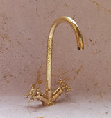 Moroccan Engraved Brass Faucet Tap,Unlacquered Brass Kitchen Faucet,Brass Wash Basin Faucet,Swan Neck Brass Faucet,Gooseneck Faucet