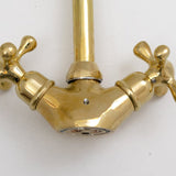 Gooseneck Bathroom Vanity Solid Brass Faucet, Unlacquered Brass with Cross Handles & Aerator