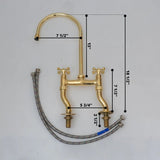 Unlacquered Brass Bridge Kitchen Faucet, Curved Legs, Cross Handles