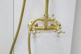 Unlacquered Brass Shower System with Handheld And Vintage Head Combo, Exposed Pipe, hight pressure brass hose