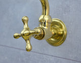Solid Brass Single handle Kitchen Faucet, Unlacquered Brass Cold Faucet with Cross Handle