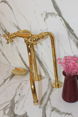 Unlacquered Brass Antique Kitchen Faucet with simple cross handles for modern kitchen vintage style