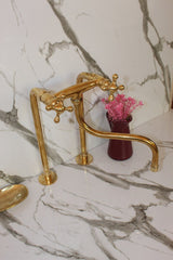 Unlacquered Brass Antique Kitchen Faucet with simple cross handles for modern kitchen vintage style