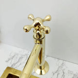Low Arc, Unlacquered Brass Vanity Faucet, Cross Handle