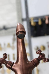 Single Hole Unlacquered Copper Bathroom Faucet, Bathroom Sink Vanity Faucet with Simple Cross Handles