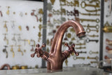 Single Hole Unlacquered Copper Bathroom Faucet, Bathroom Sink Vanity Faucet with Simple Cross Handles
