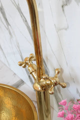 Wood And Brass Bathroom Sink ,Vanity Vessel Sink, With matching faucet Vintage style For unique Bathroom and kitchen