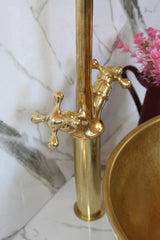 Wood And Brass Bathroom Sink ,Vanity Vessel Sink, With matching faucet Vintage style For unique Bathroom and kitchen