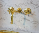 Antique Brass Wall Mount Bathroom Faucet