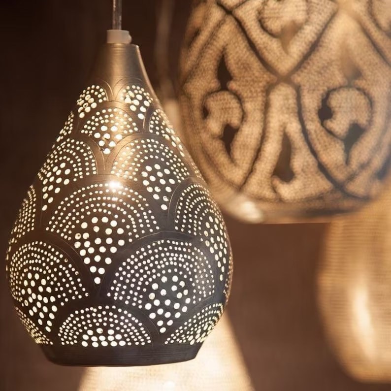 Moroccan Pendant Lamp Hanging Lamp , Brass Ceiling Lamps ,Copper Lampshade ,Bohemian Home Decor ,Brass Modern Lighting, Kitchen Lights Gold