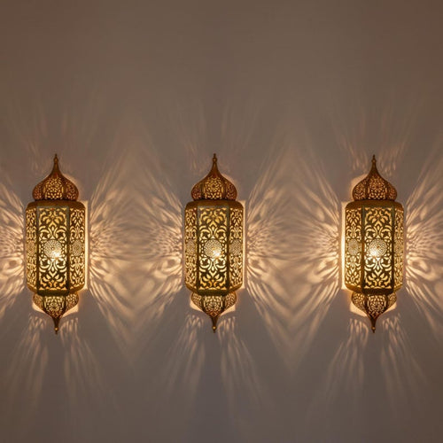 Set of 3 Elegant Moroccan Brass Wall Sconces