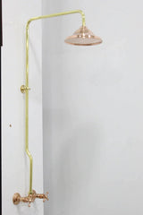 Unlacquered Brass And Copper Shower System High Pressure, Copper Pipe Shower , Outstanding Shower System with round Head Shower