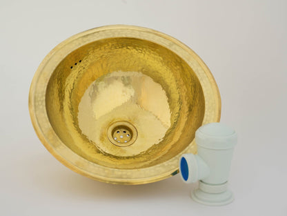 Lavabo marocain en laiton doré martelé - Lavabo rond à encastrer fait main