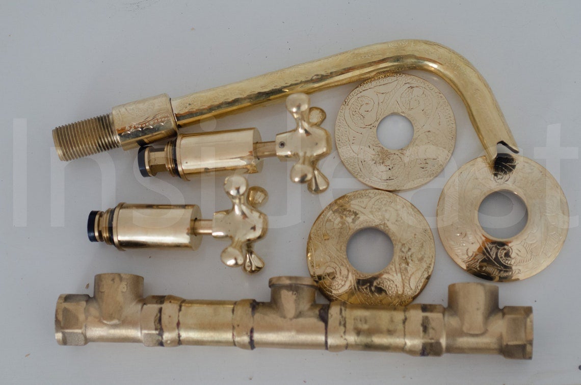 Unlacquered Brass Bathroom Faucet - Wall Mount Faucet